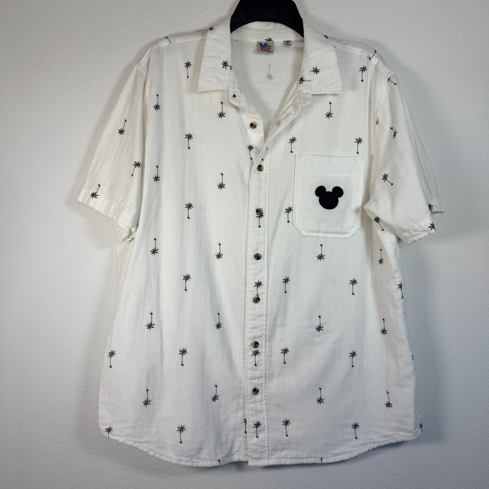Junk Food Disney Mickey Mouse Palm Tree Print Cotton Button-Up Shirt Men's L
